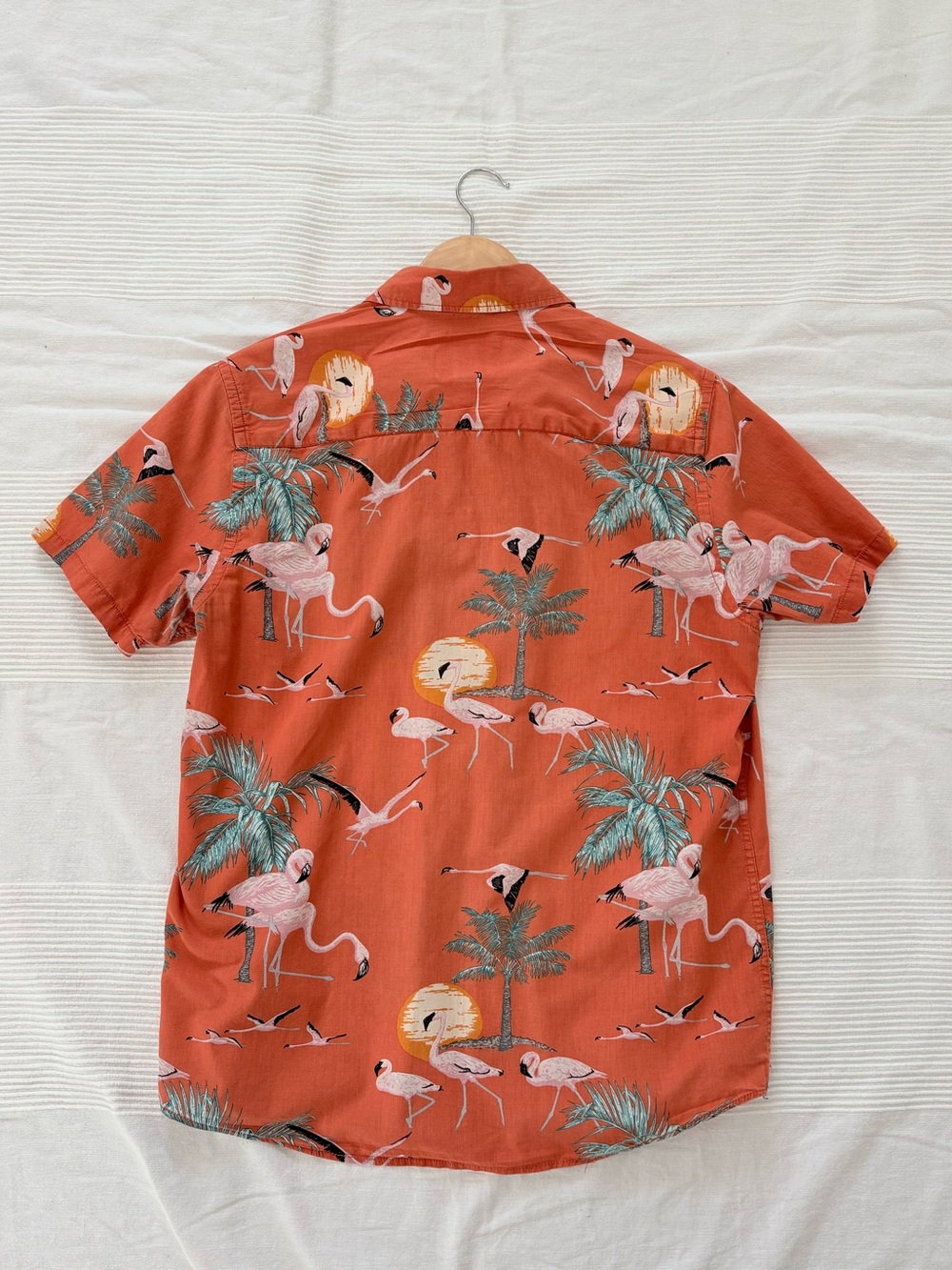 Men's Flamingo Print Short Sleeve Button Down Shirt - Picture 10 of 13